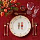 Conjunto 6 Pratos Raso Cerâmica Quebra Nozes Natal Azul e Vermelho 26,5cm