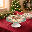 Porta Petit Four com Pé Cerâmica Christmas Balls Verde Filete de Ouro Scalla Natal