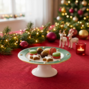 Porta Petit Four com Pé Cerâmica Christmas Balls Verde Filete de Ouro Scalla Natal