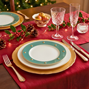 Jogo 6 Pratos de Sobremesa Cerâmica Christmas Balls Verde Filete de Ouro Scalla 21cm Scalla Natal