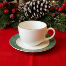 Jogo 6 Xícaras de Chá com Pires Christmas Balls Verde Filete de Ouro 250ml Scalla Natal