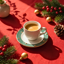 Jogo 6 Xícaras de Café com Pires Christmas Balls Verde Filete de Ouro 100ml Scalla Natal