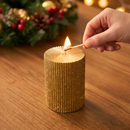 Vela Decorativa Natal Parafina Canelada Dourada Pequena