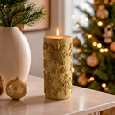Vela Decorativa Natal Parafina Detalhes Rendada Dourada Grande