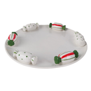 Prato Sobremesa Cerâmica Doces de Natal Branco Verde e Vermelho 19,5cm