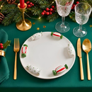 Prato Sobremesa Cerâmica Doces de Natal Branco Verde e Vermelho 19,5cm