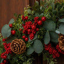 Guirlanda Decorativa Natal Barries e Eucalipto Vermelha / Verde 70cm
