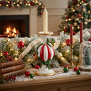 Castiçal Doce Natal Resina Branco e Vermelho