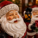 Jogo 2 Papais Noéis Natal Resina Branco e Vermelho