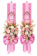 Escapulário de Páscoa Rosa | Laço e Flores | Kit com 2